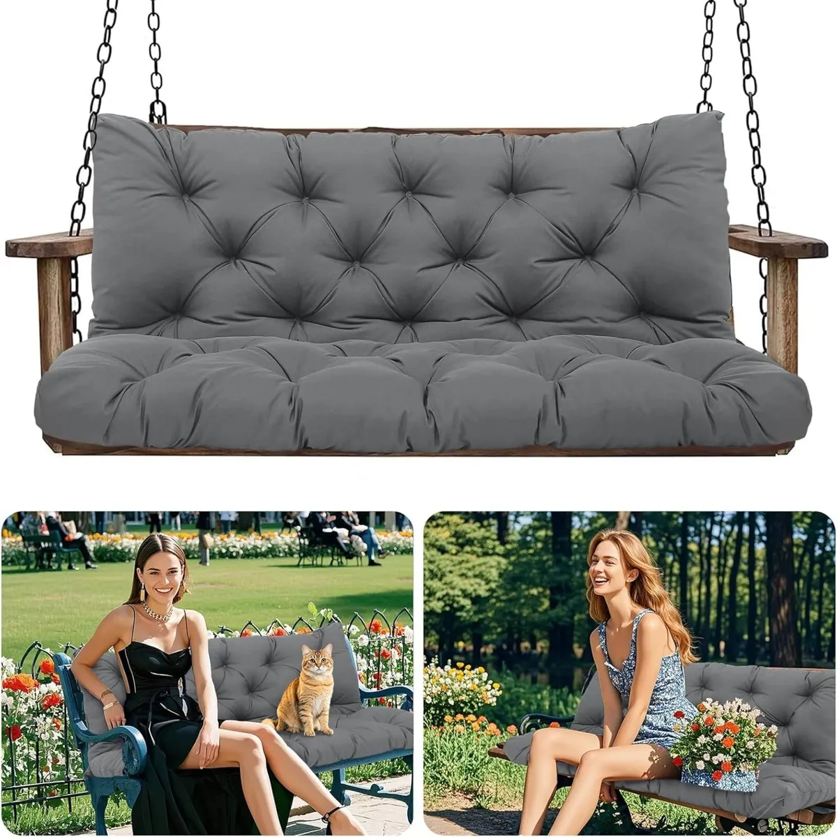 Garden Swing Cushions 3 Seater Waterproof Bench - Image 1