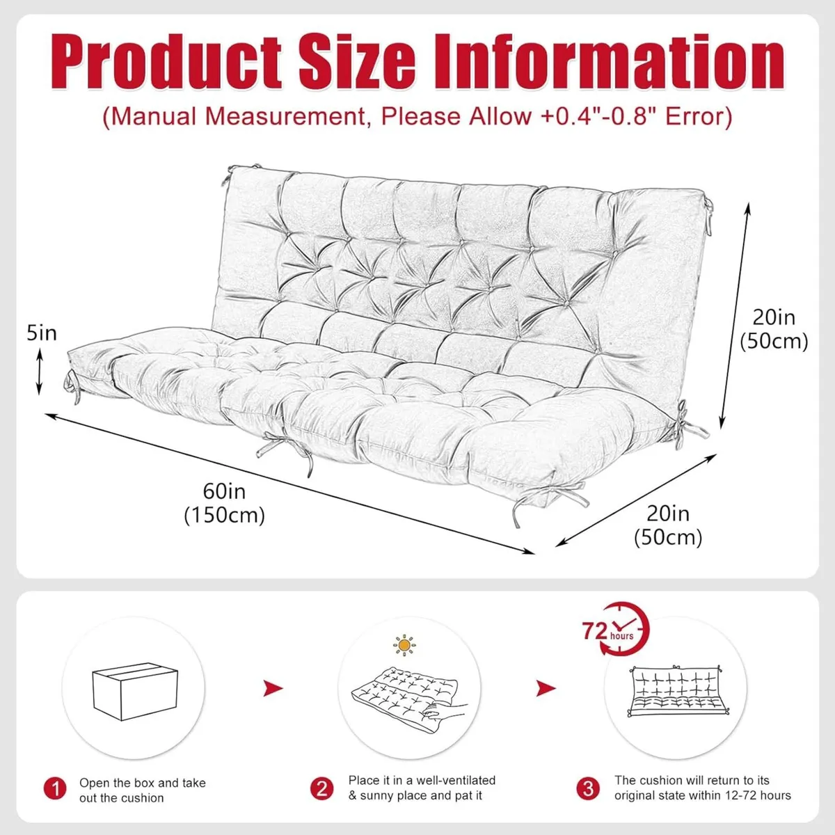 Garden Swing Cushions 3 Seater 150cm Outdoor - Image 2