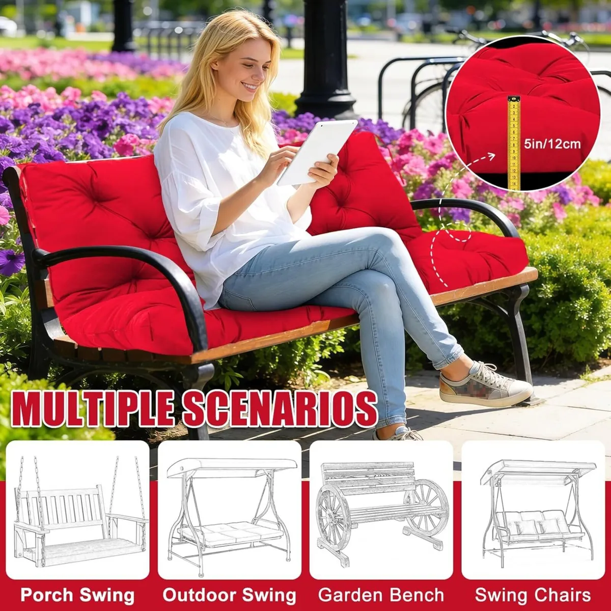 Garden Swing Cushions 3 Seater 150cm Outdoor - Image 4