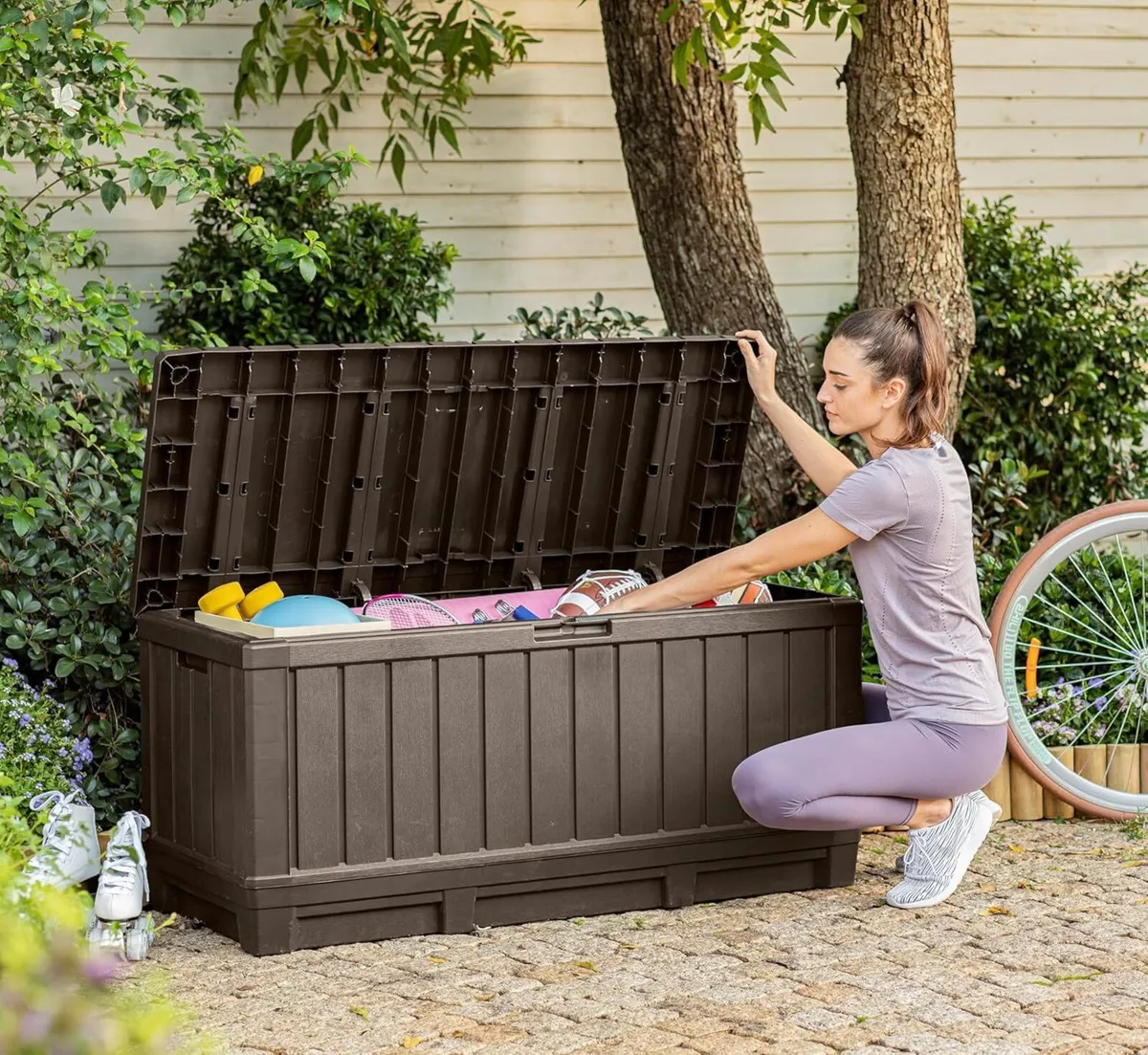 Kentwood 350L Outdoor Garden Storage Box – Brown - Image 2