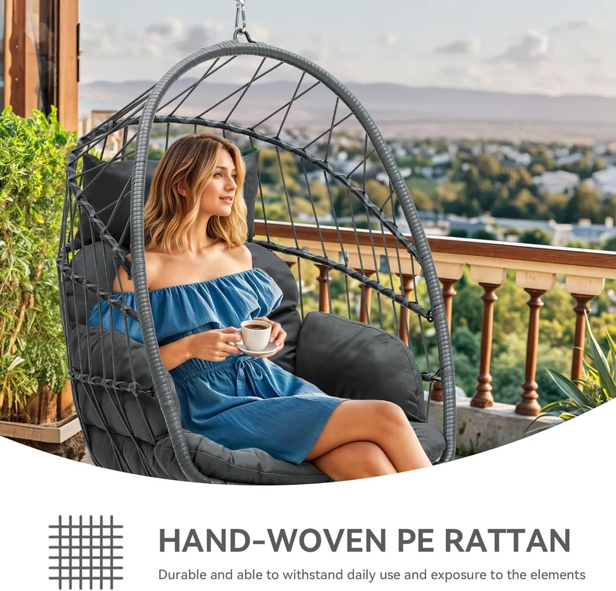 Rattan Egg Chair Max. load 150 kg Garden with 2 - Image 4