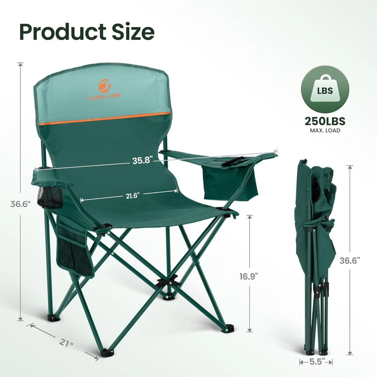 Set of 2 Folding Camping Chairs Lightweight - Image 2