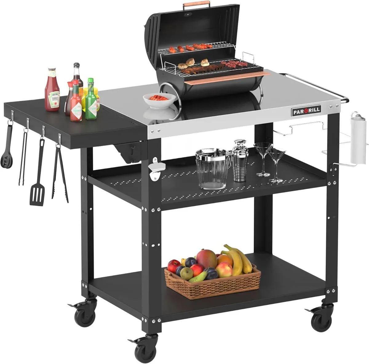 Outdoor Grill Dining Cart 3-Tier BBQ Table - Image 1