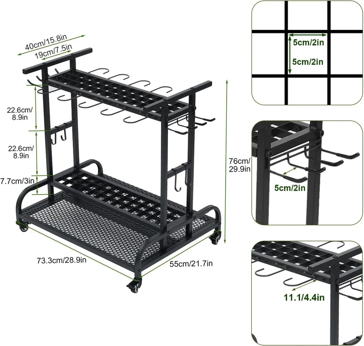 Garden Tool Storage Organizer on Wheels 3 Tier - Image 3