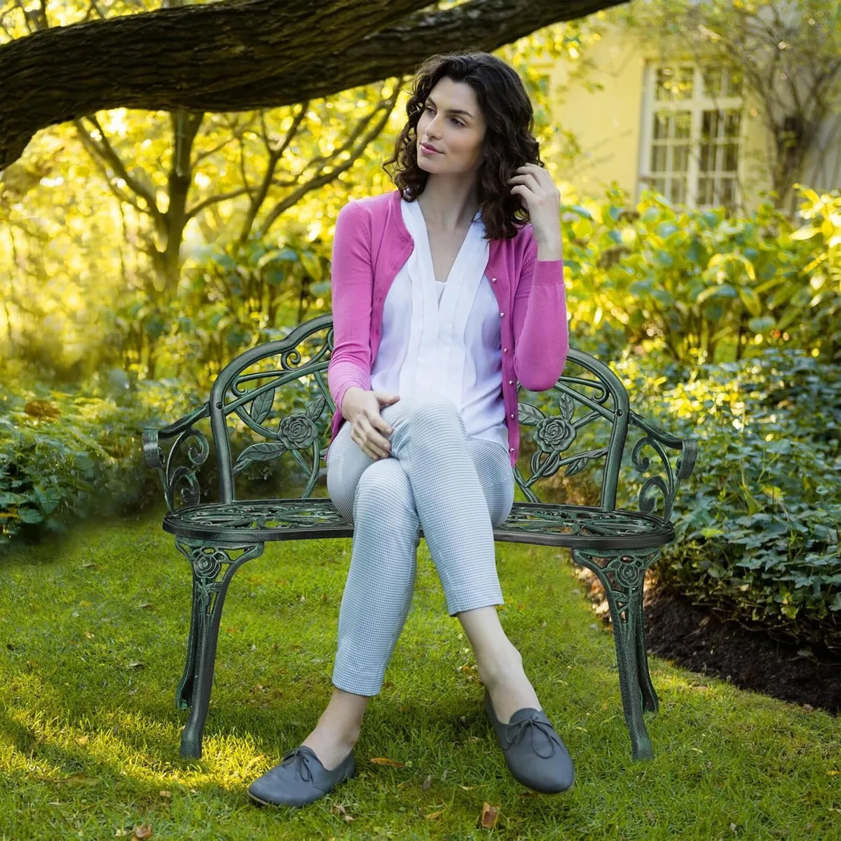 Garden Bench 2-Seater Balcony Patio Aluminium - Image 4