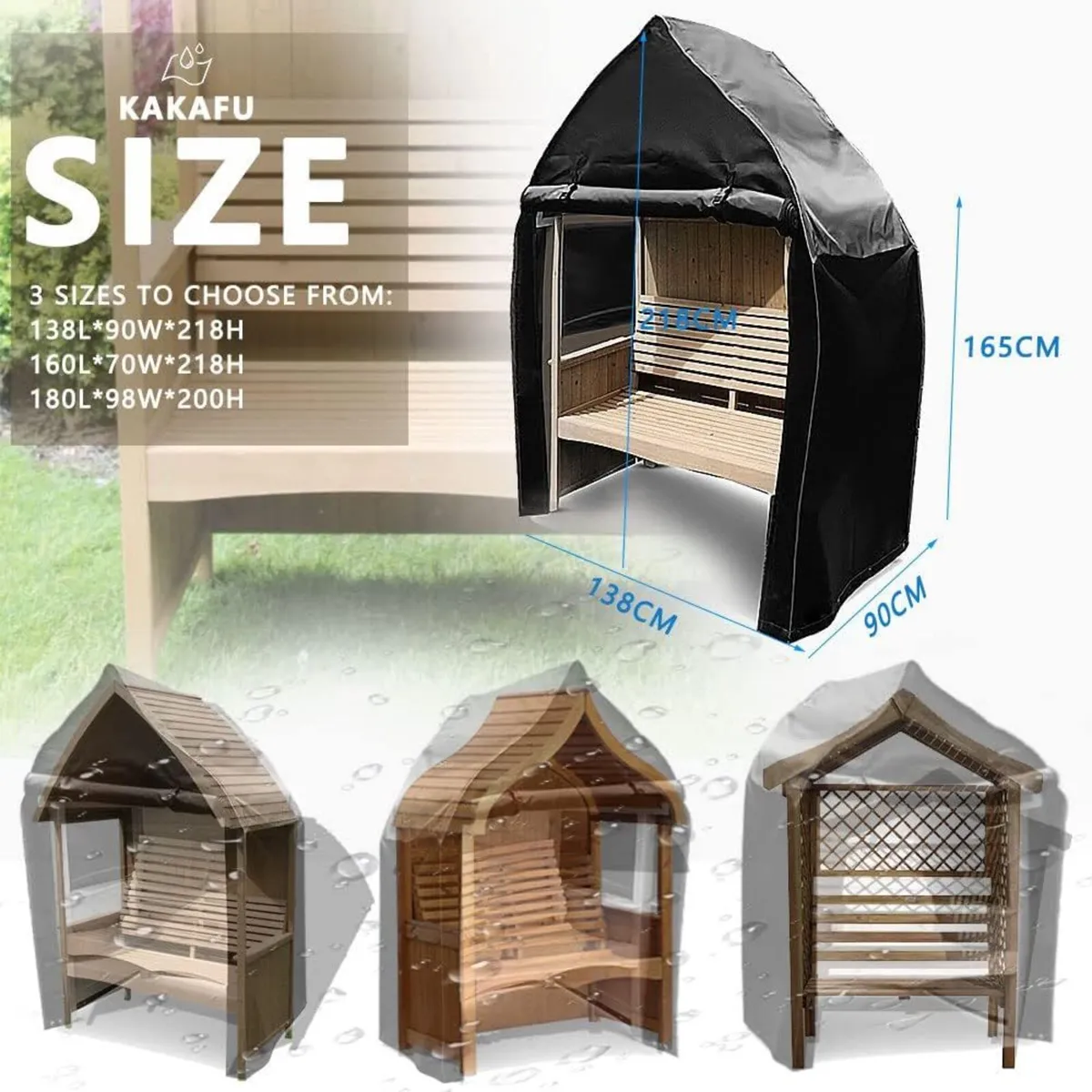 Garden Arbour Cover Black Waterproof 138Lx90Wx218H - Image 2