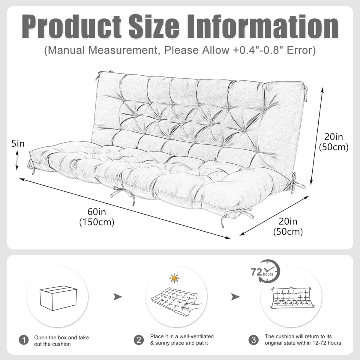 Garden Swing Cushions 3 Seater 150cm Outdoor - Image 2