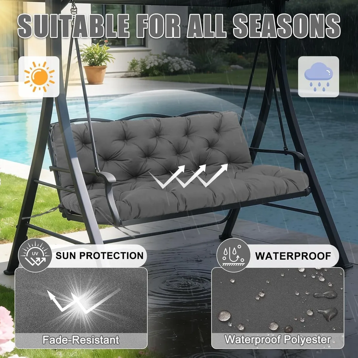 Garden Swing Cushions 3 Seater 150cm Outdoor - Image 3