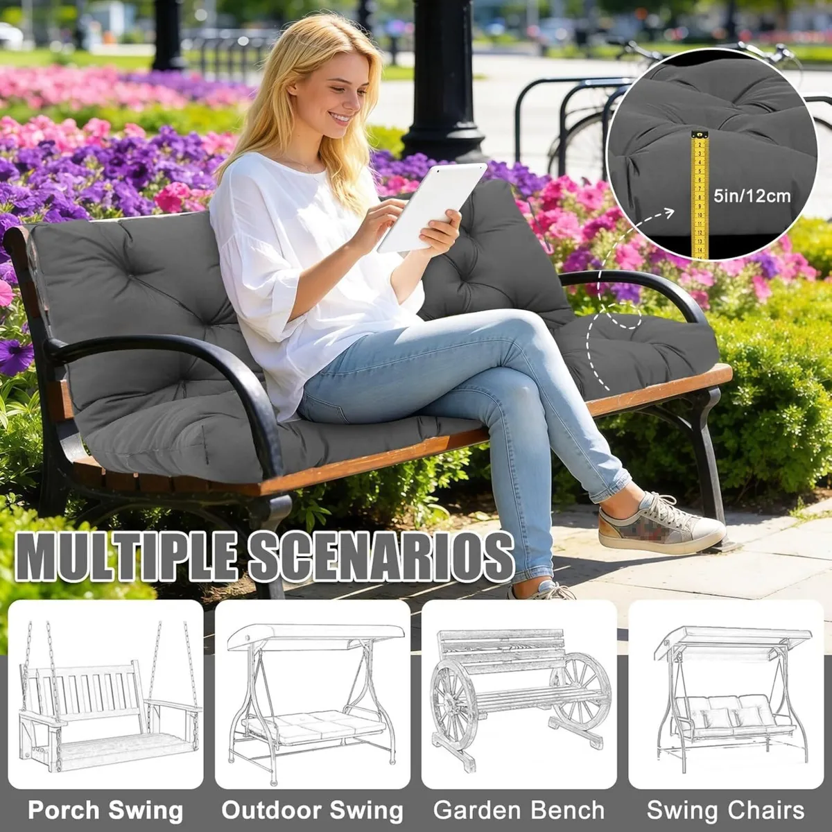 Garden Swing Cushions 3 Seater 150cm Outdoor - Image 4