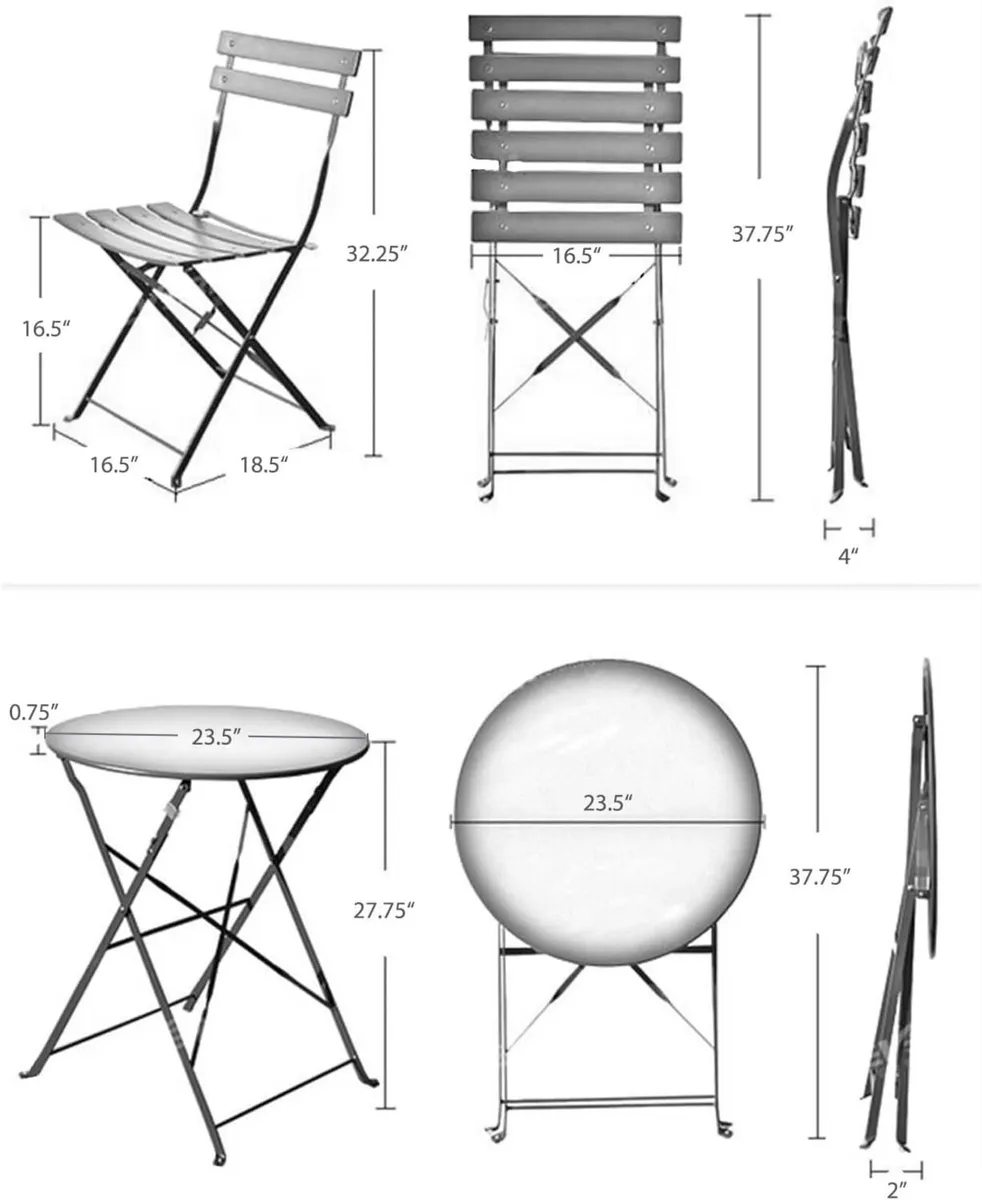 Bistro Set 3 Pieces Garden Furniture Folding 2 - Image 3