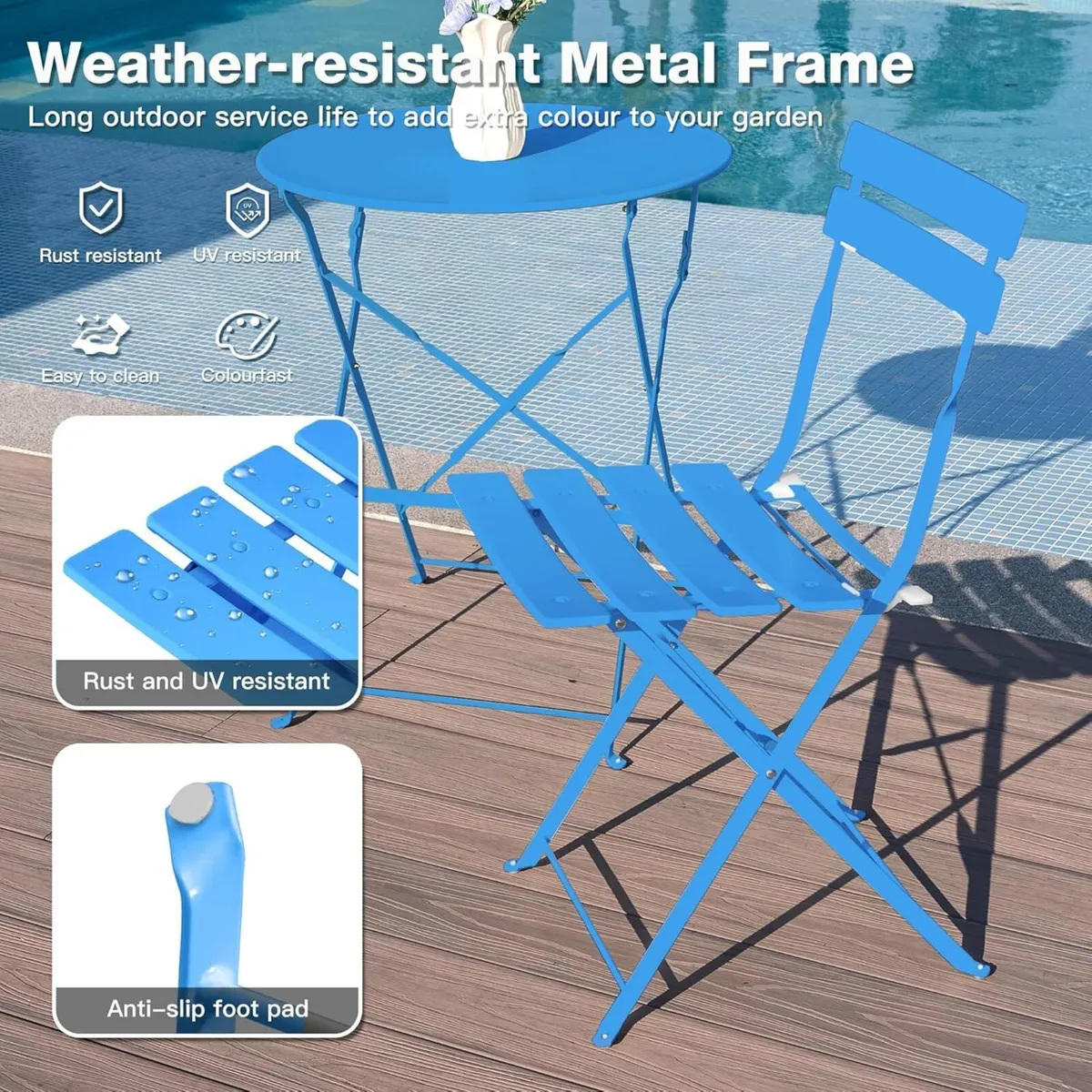 Folding Bistro Table and Chairs Set of 2 Balcony - Image 4