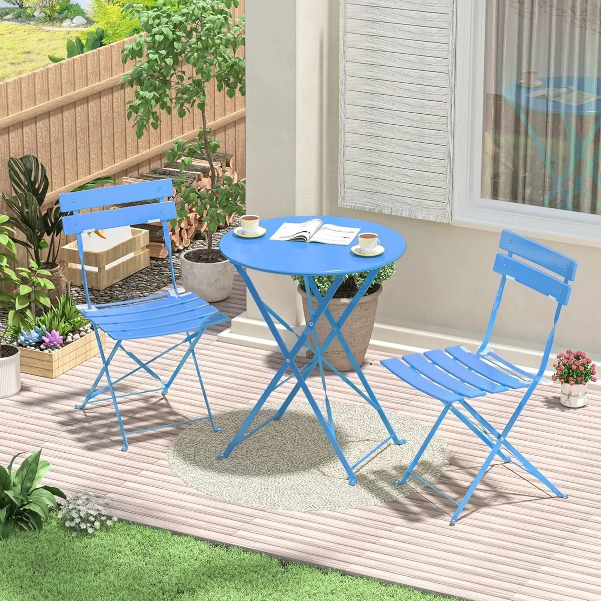 Folding Bistro Table and Chairs Set of 2 Balcony - Image 2