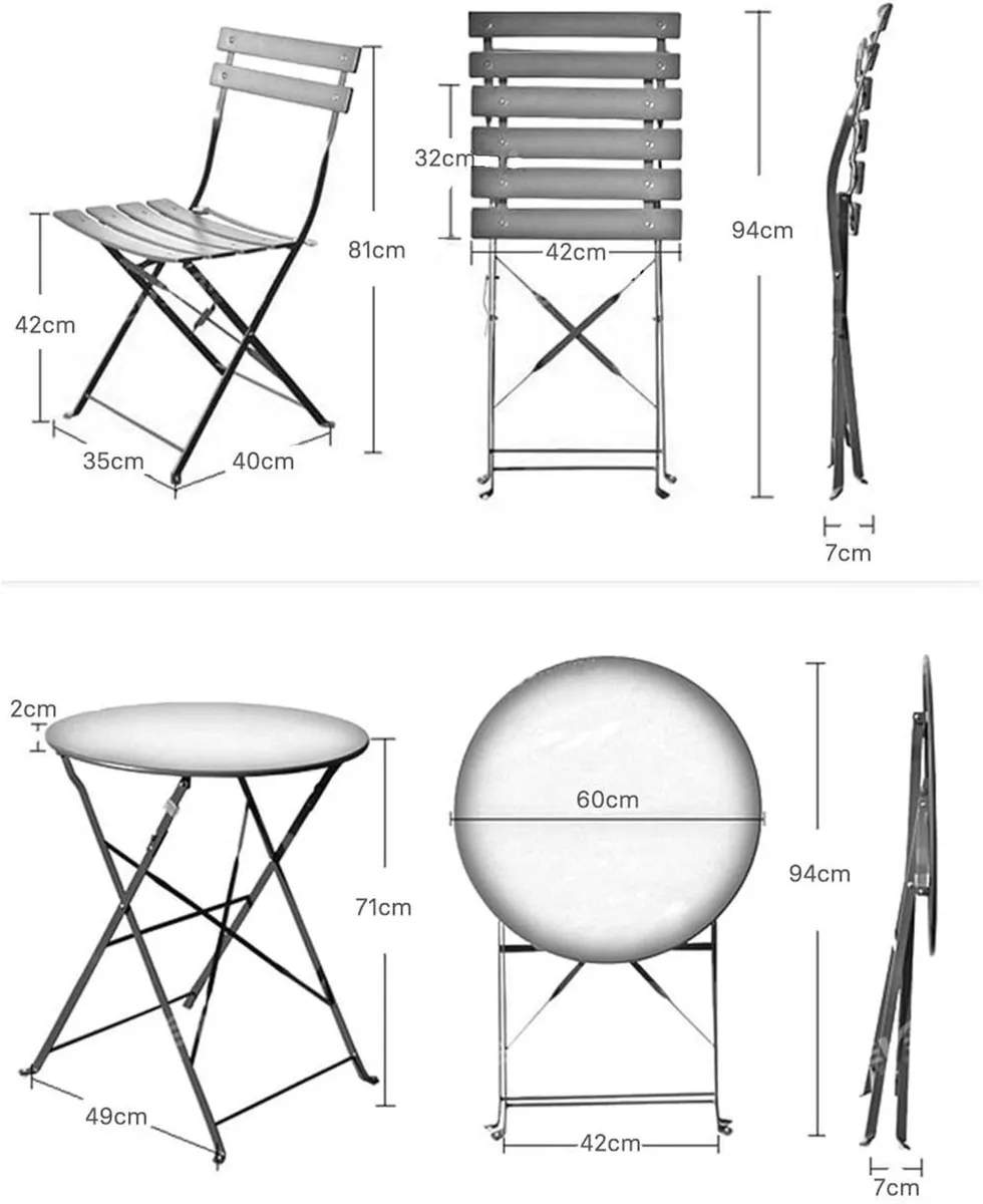 Bistro Set 3 Pieces Garden Furniture Folding 2 - Image 2
