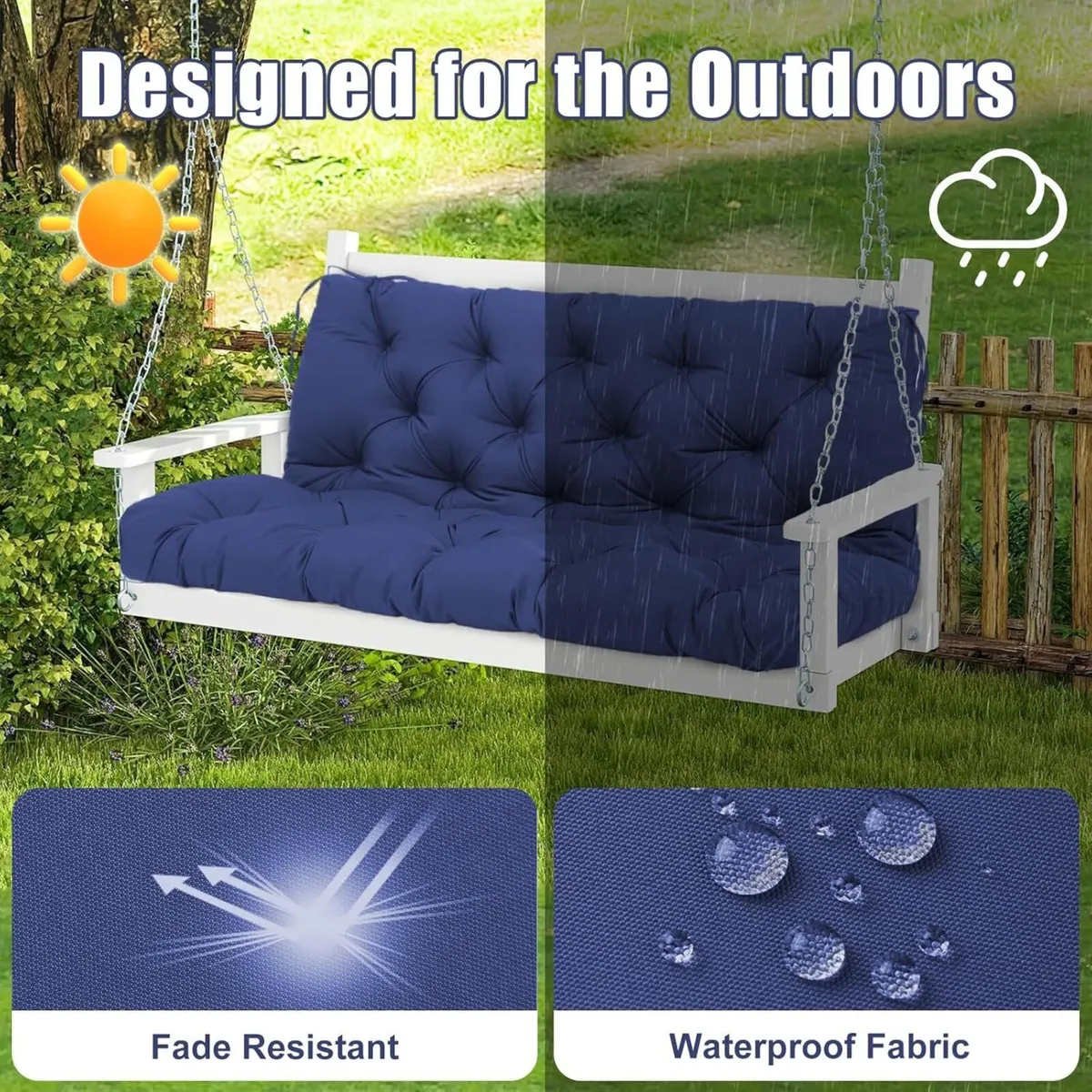 Garden Swing Cushions 3 Seater Waterproof Bench - Image 3