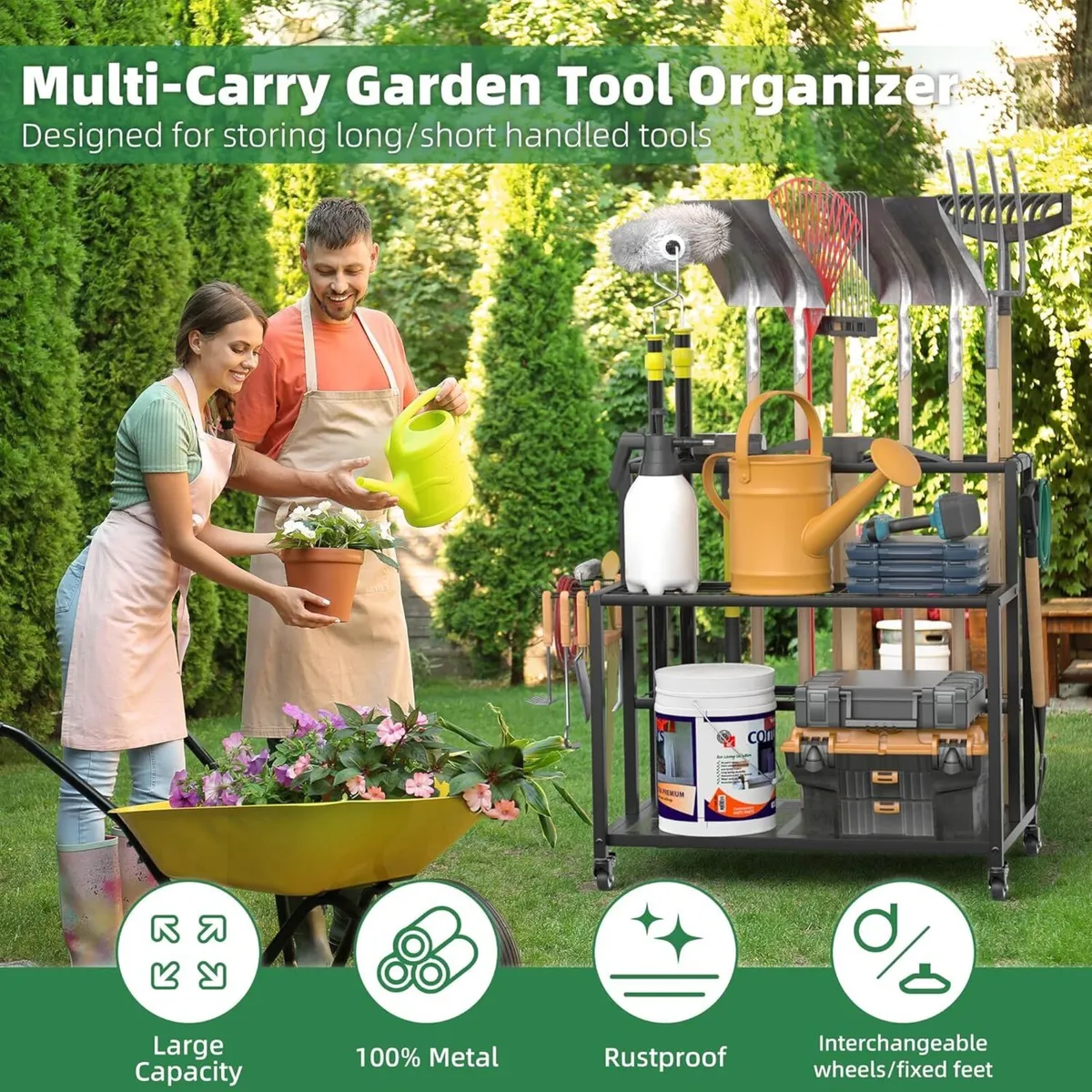 Heavy Duty Garden Tool Storage 3 Tier Metal Shed - Image 3