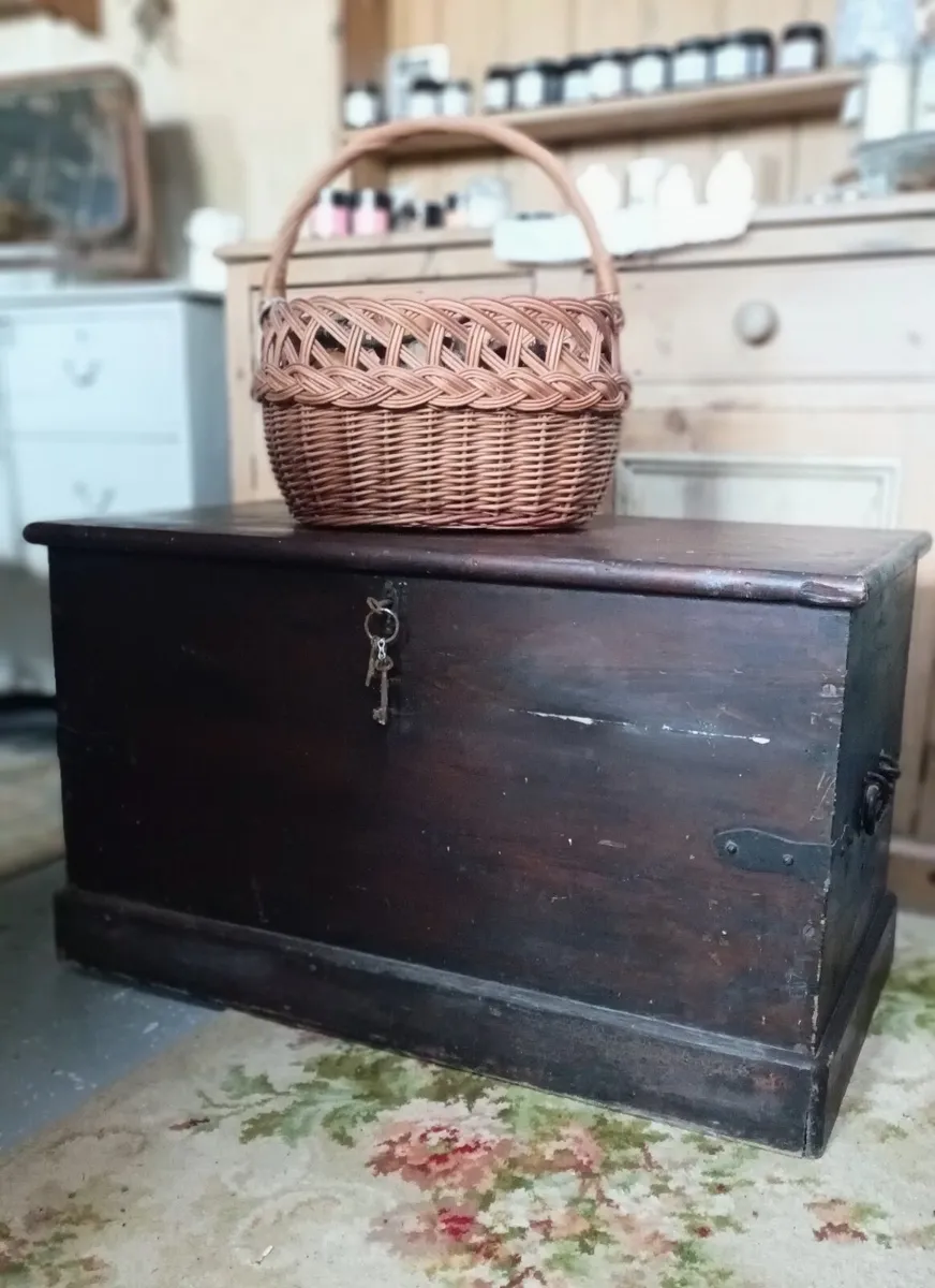 Large Antique Wooden Trunk - Image 1