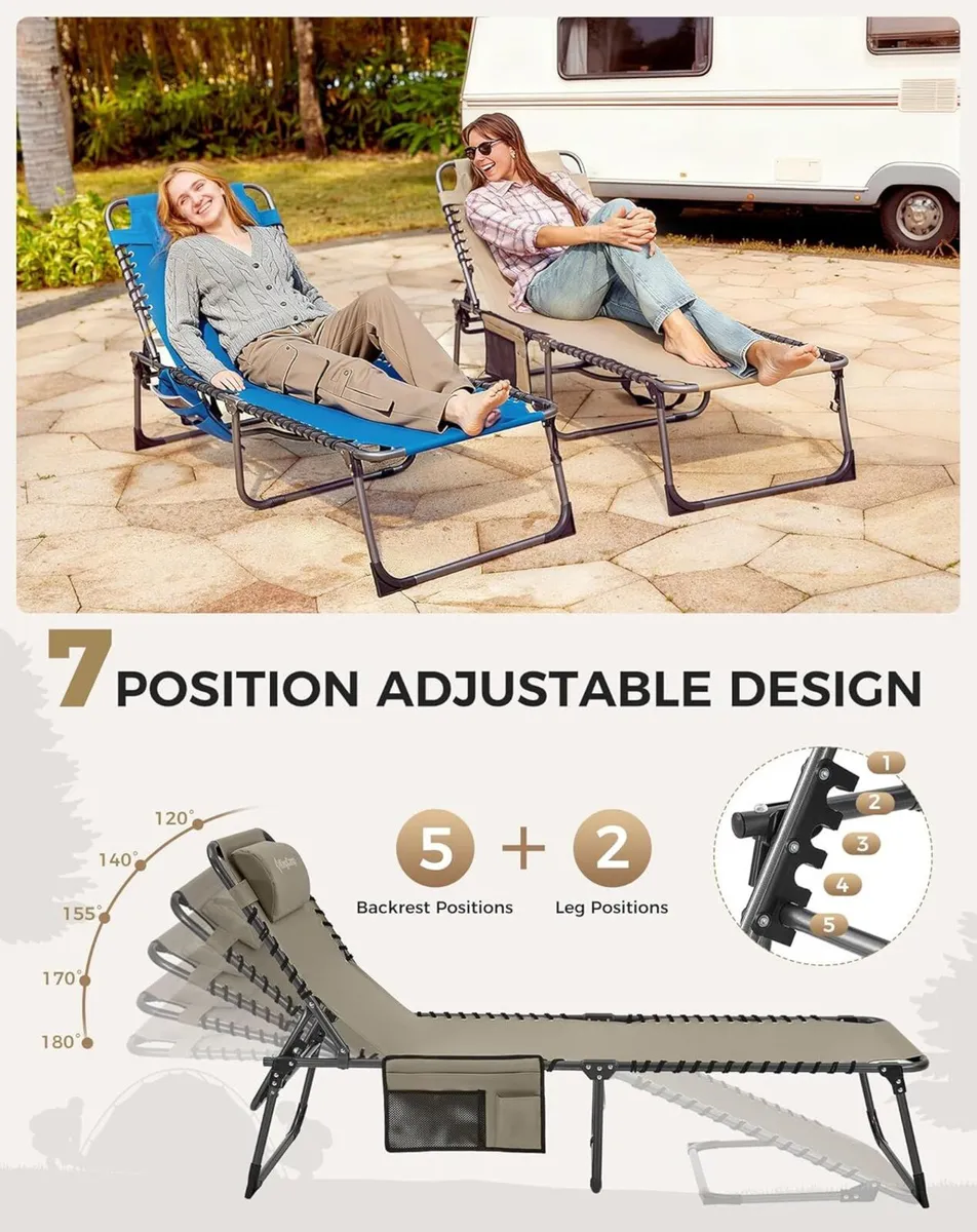 Camp Beds for Adults Sun Lounger 5-Position - Image 4