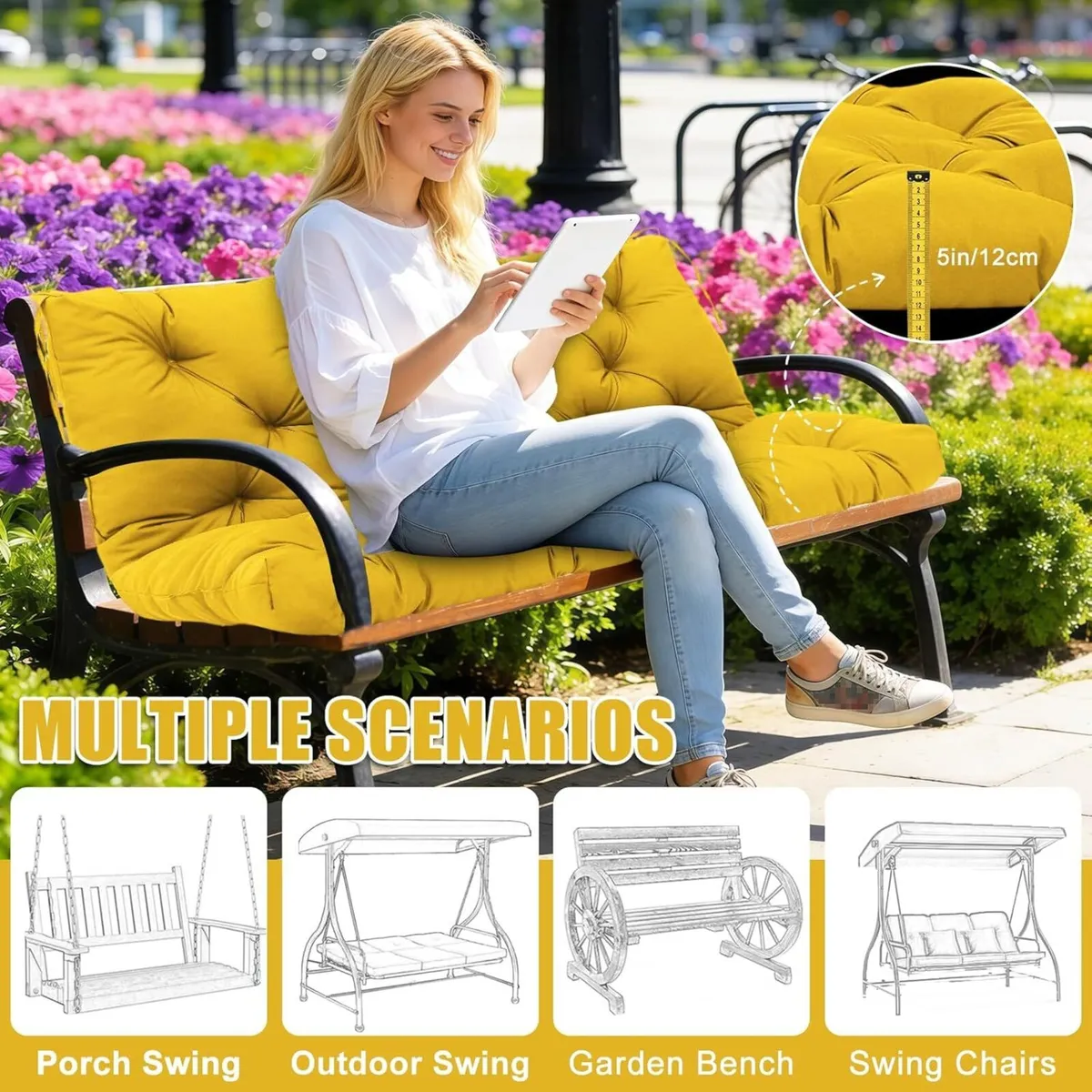Garden Swing Cushions 3 Seater 150cm Outdoor - Image 4