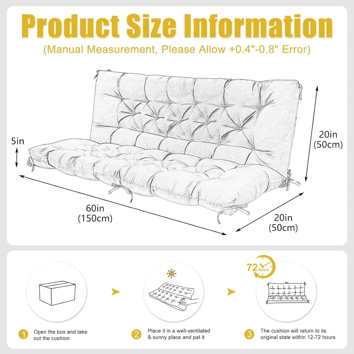 Garden Swing Cushions 3 Seater 150cm Outdoor - Image 2