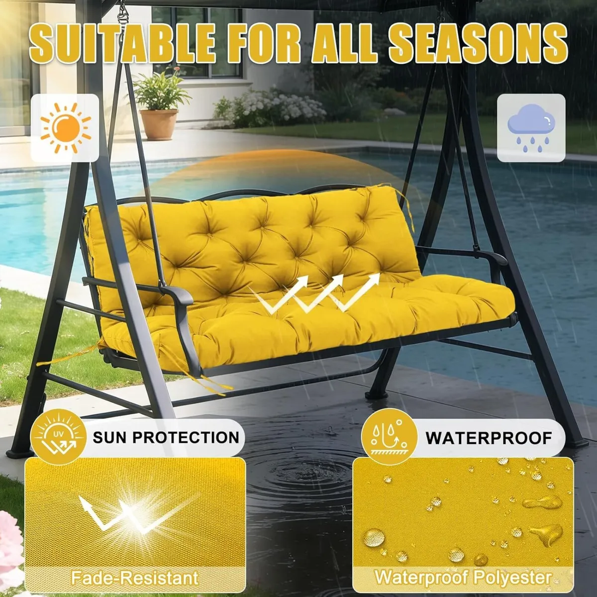 Garden Swing Cushions 3 Seater 150cm Outdoor - Image 3