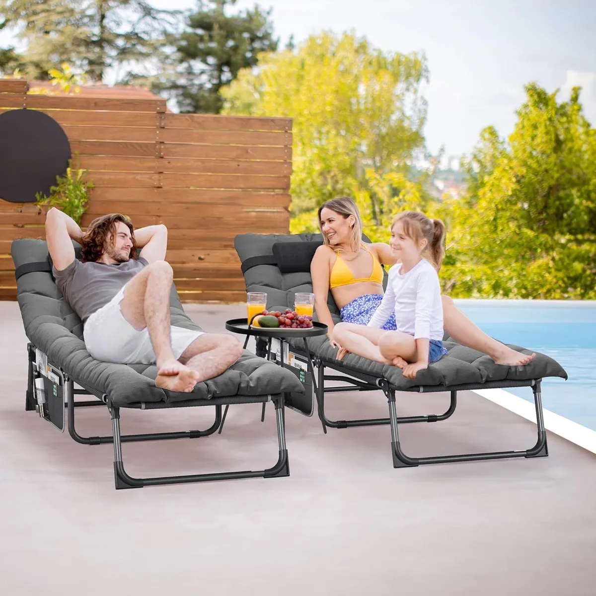 Reclining Sun Lounger with Cushion 190x68x31cm - Image 2