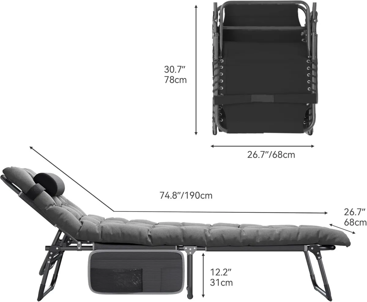 Reclining Sun Lounger with Cushion 190x68x31cm - Image 3