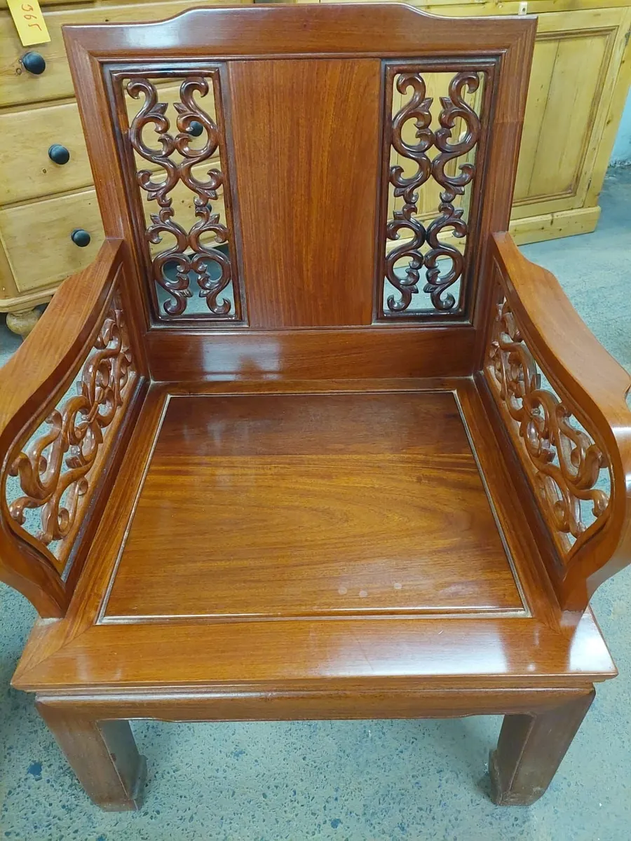 Pair vintage oak Chinese chairs - Image 4