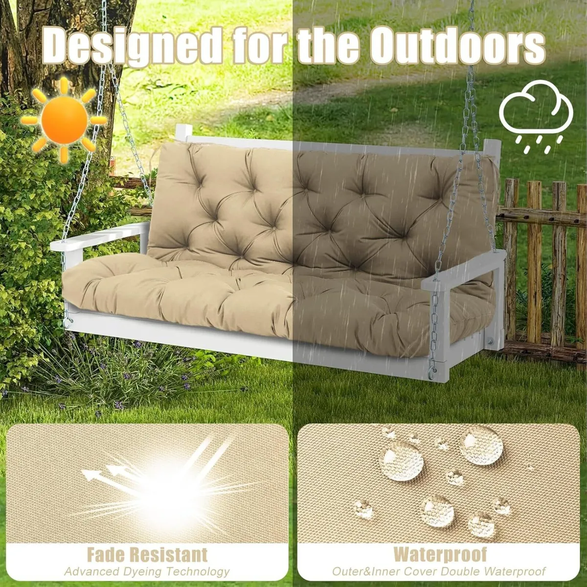 Garden Swing Cushions 3 Seater Waterproof Bench - Image 3