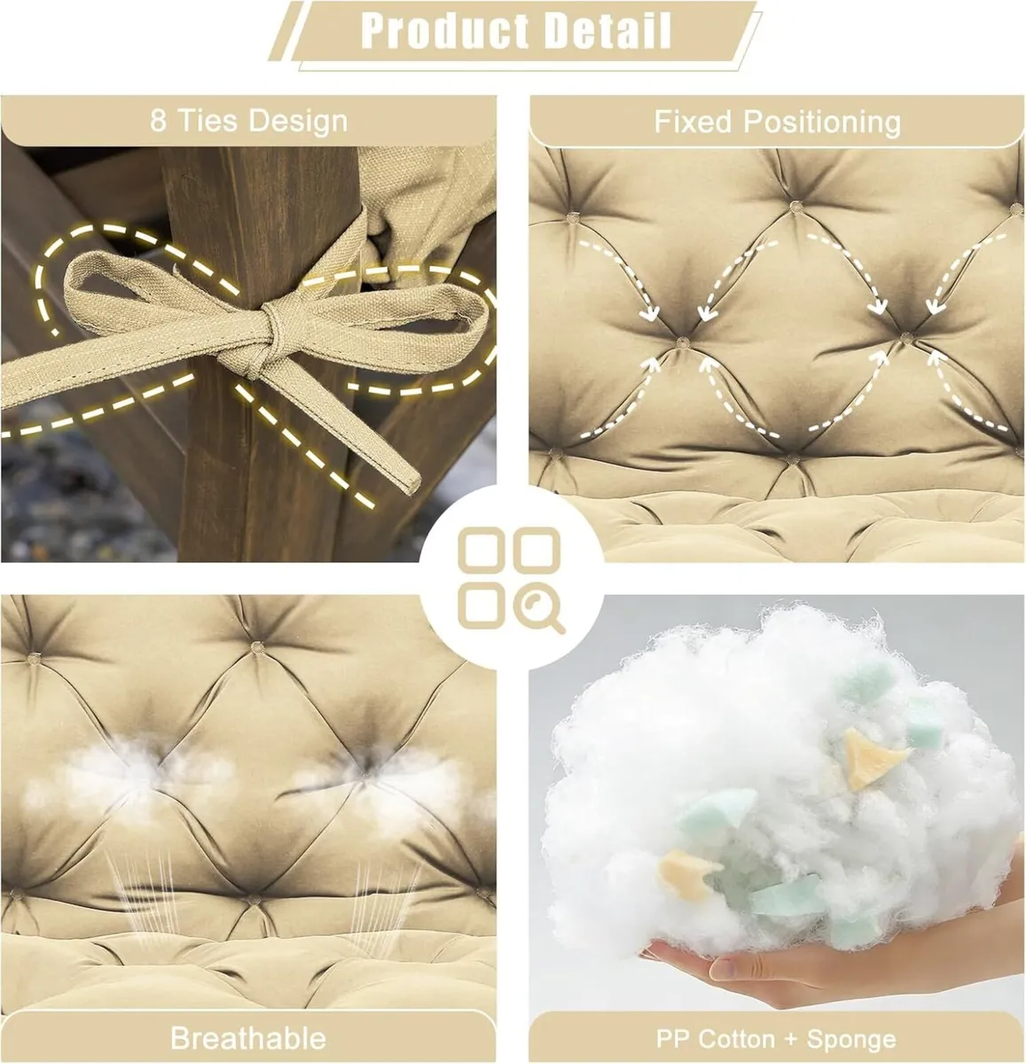 Garden Swing Cushions 3 Seater Waterproof Bench - Image 4