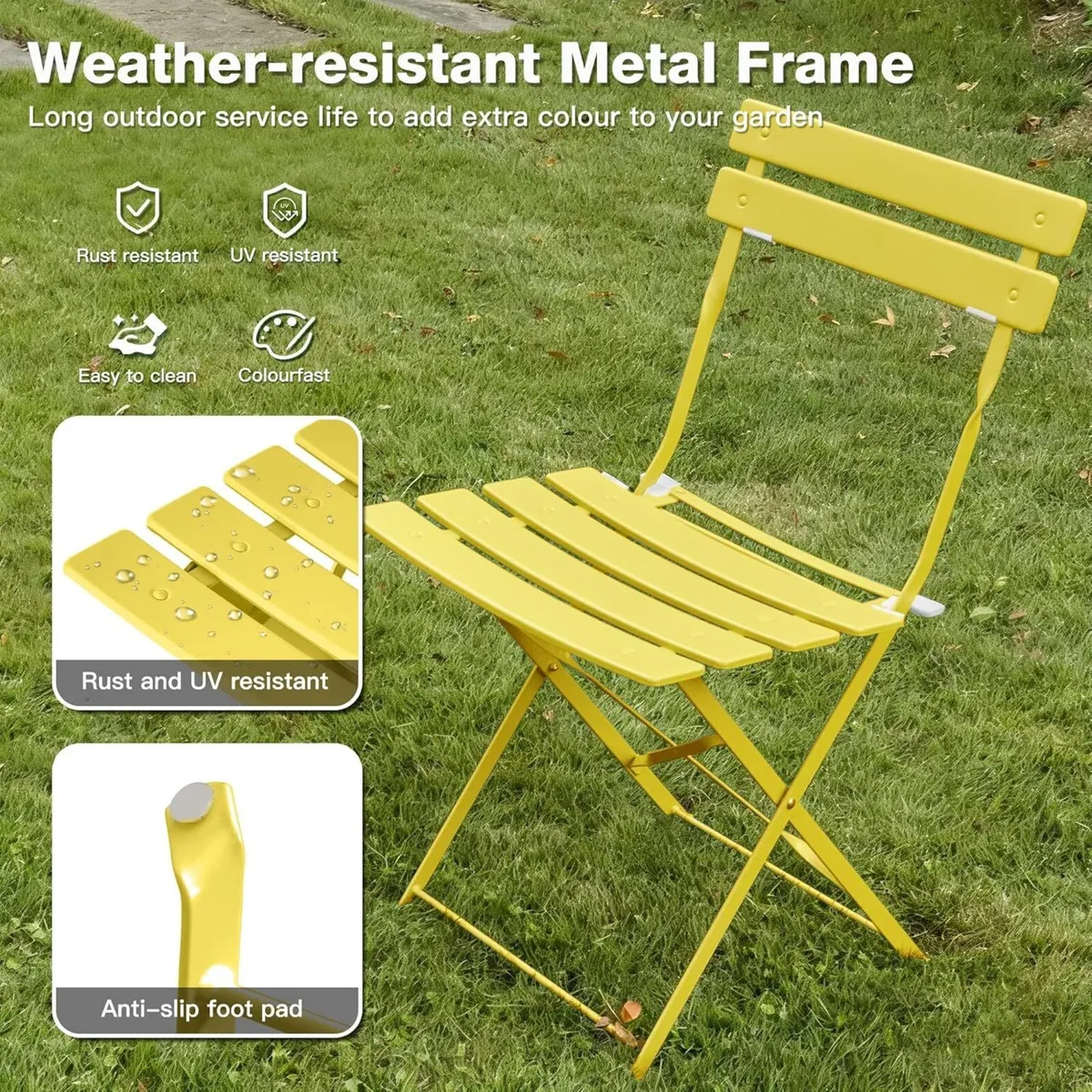 Folding Bistro Table and Chairs Set of 2 Balcony - Image 4