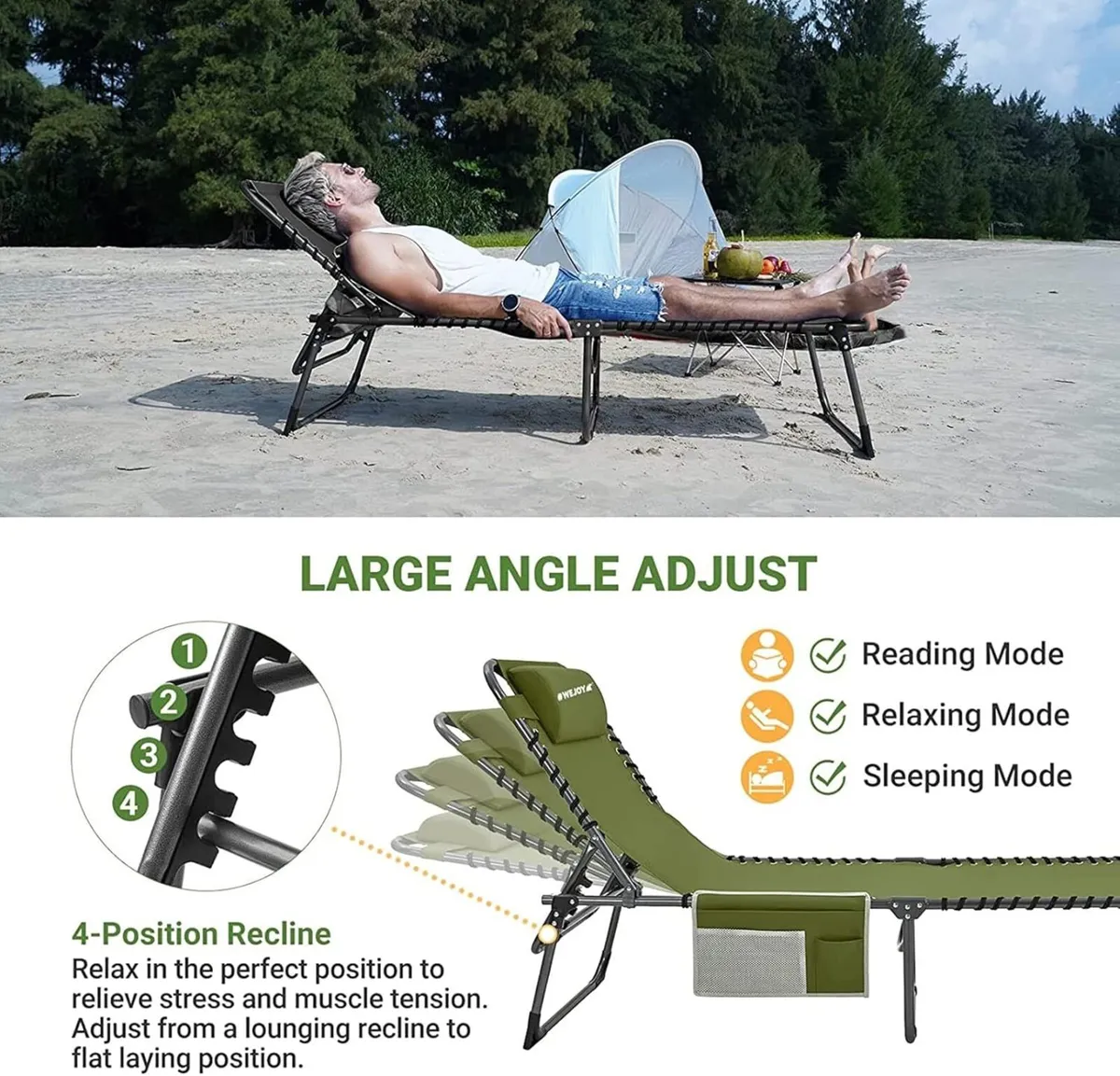 Sun Lounger 5-Position Adjustable with Pillow - Image 4