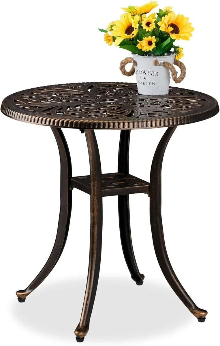 Garden Side Table Antique Look Cast Aluminum - Image 1