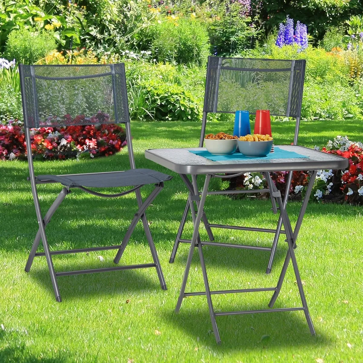 STRUK Foldable Patio Table with Glass Top Bistro - Image 2