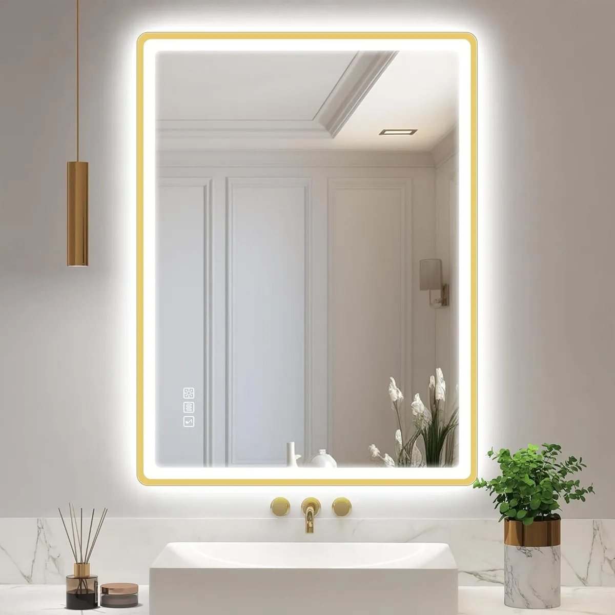 600x800 mm Gold-Bathroom-Mirror-with-LED-Lights - Image 1