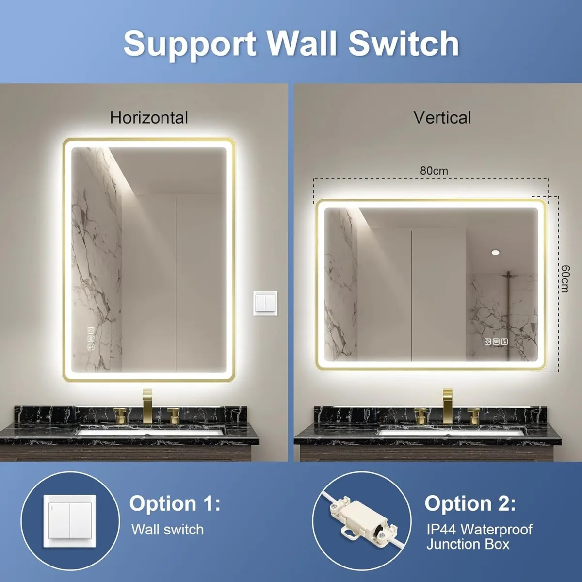 600x800 mm Gold-Bathroom-Mirror-with-LED-Lights - Image 2