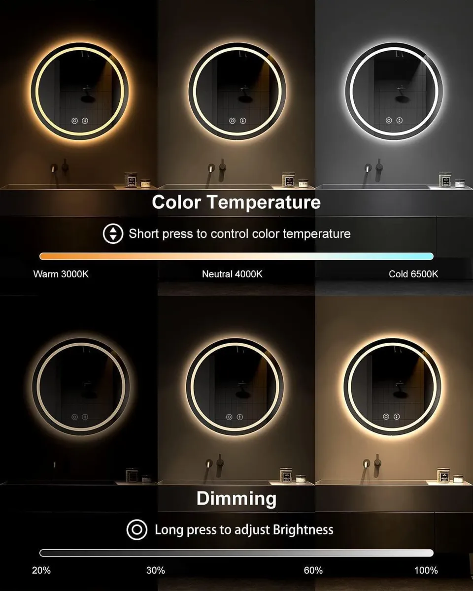 600mm Round Bathroom Mirror with LED Light - Image 3