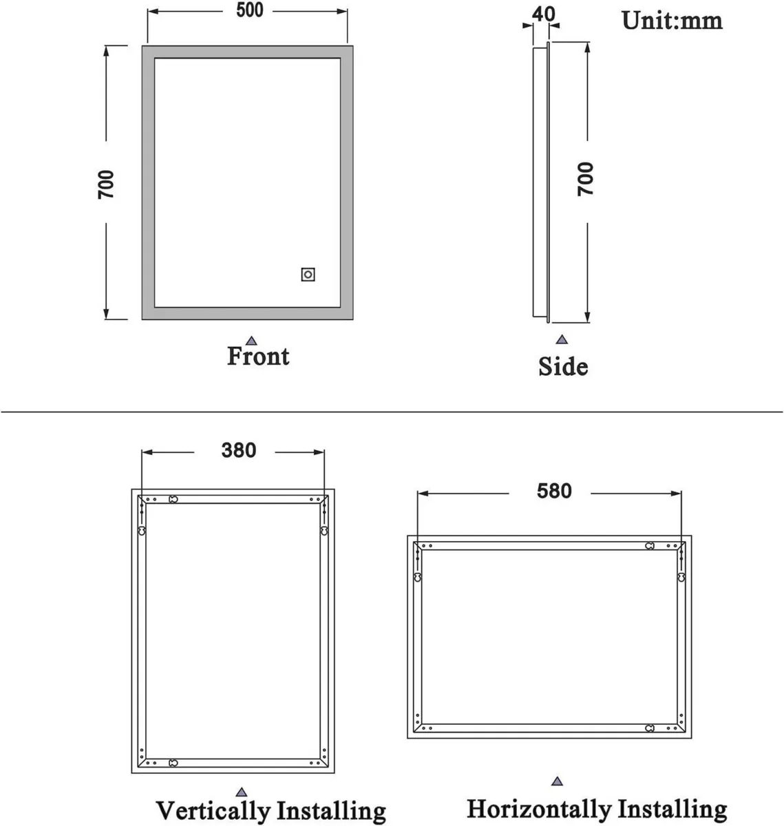 Bathroom Mirror with LED Lights Anti Fog Touch - Image 2