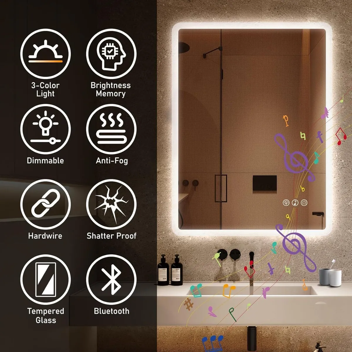 Bluetooth LED Bathroom Mirror with Lights - Image 3