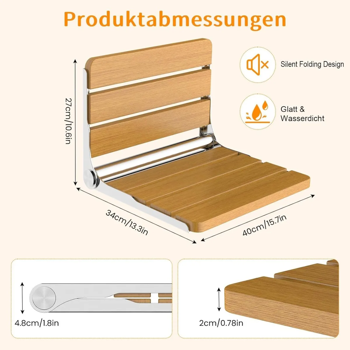 Folding Shower Seat Wall Mounted Fold Up Stool - Image 2