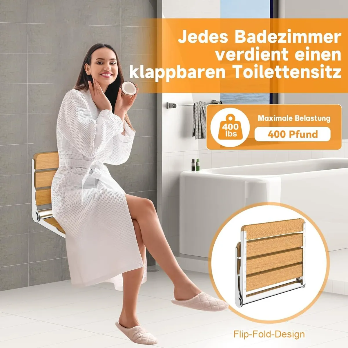 Folding Shower Seat Wall Mounted Fold Up Stool - Image 3