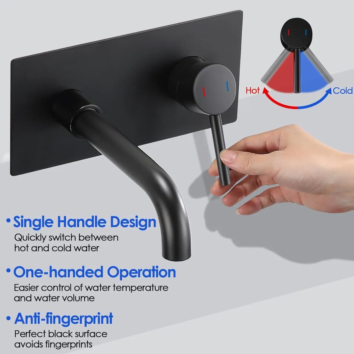 Black Wall Mounted Basin Mixer Tap with Escutcheon - Image 4