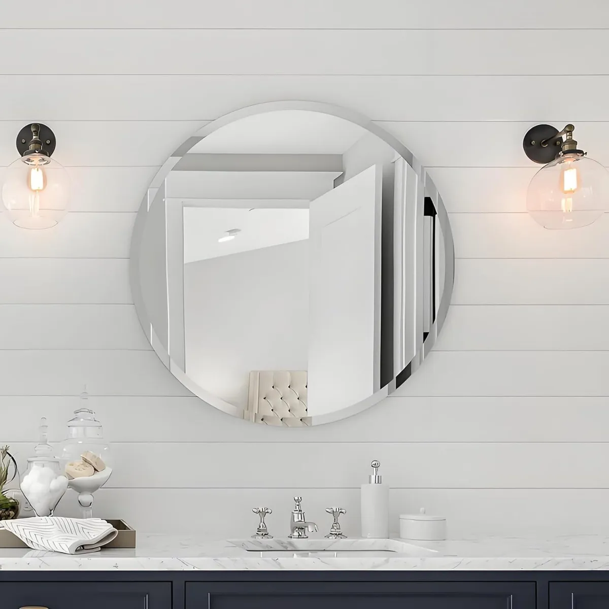 Modern Frameless Bathroom Mirror 55cm Round Wall - Image 2