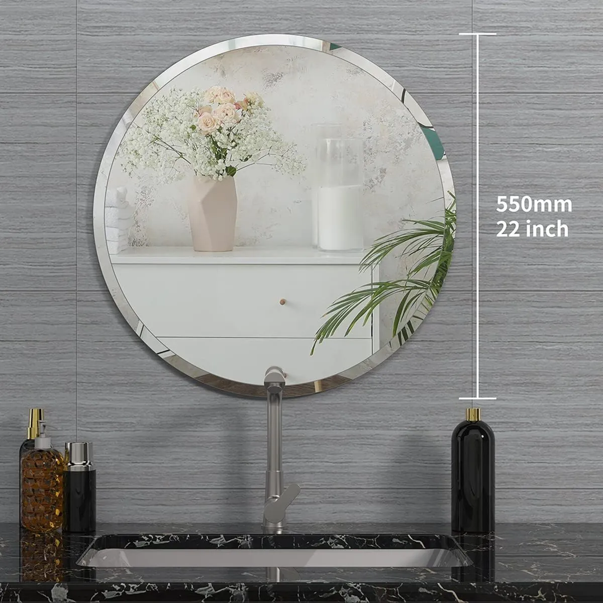 Modern Frameless Bathroom Mirror 55cm Round Wall - Image 3