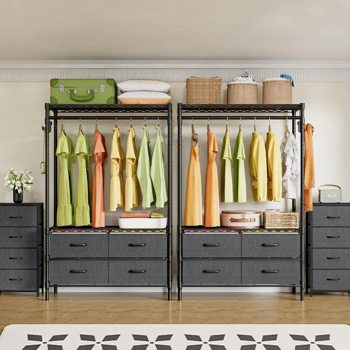 Clothes Rack with Fabric Drawers Rail Metal Coat - Image 2