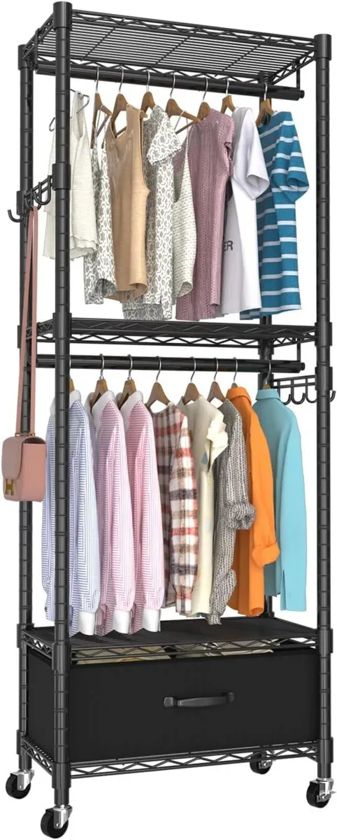 Clothes Rail Rack for Hanging 4 Tiers Adjustable - Image 1