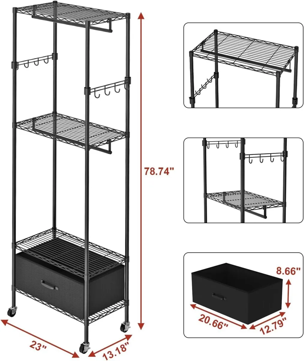 Clothes Rail Rack for Hanging 4 Tiers Adjustable - Image 3