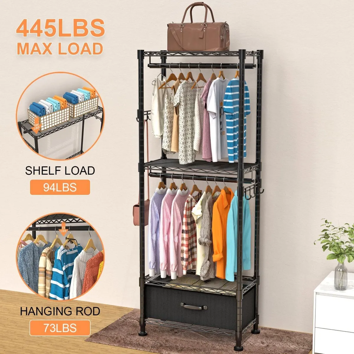 Clothes Rail Rack for Hanging 4 Tiers Adjustable - Image 4