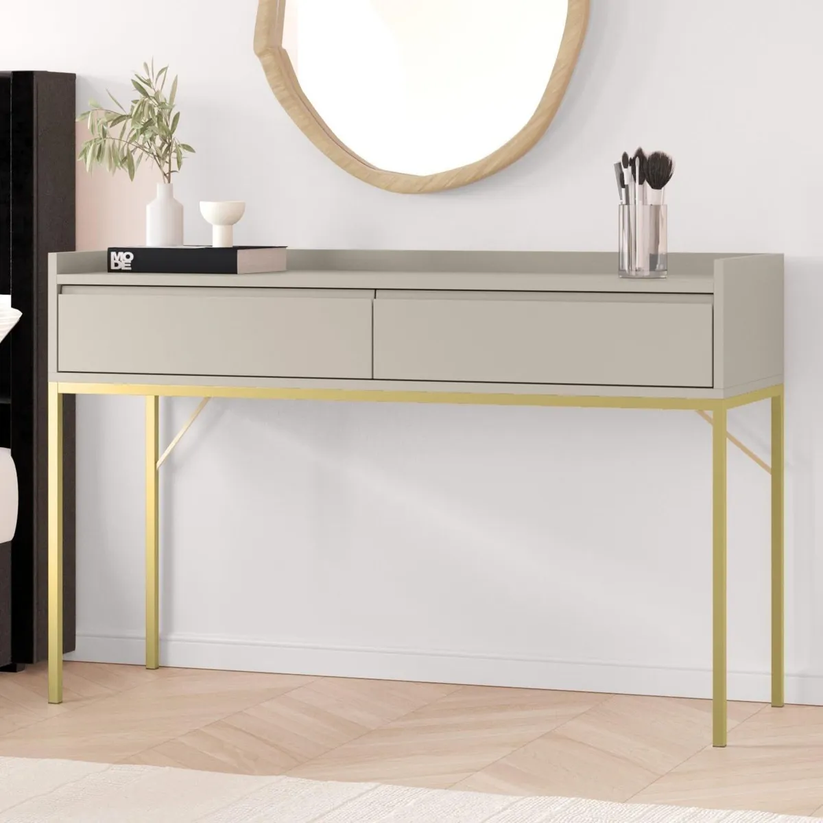 Taupe Modern Dressing Table with 2 Drawers - Image 1