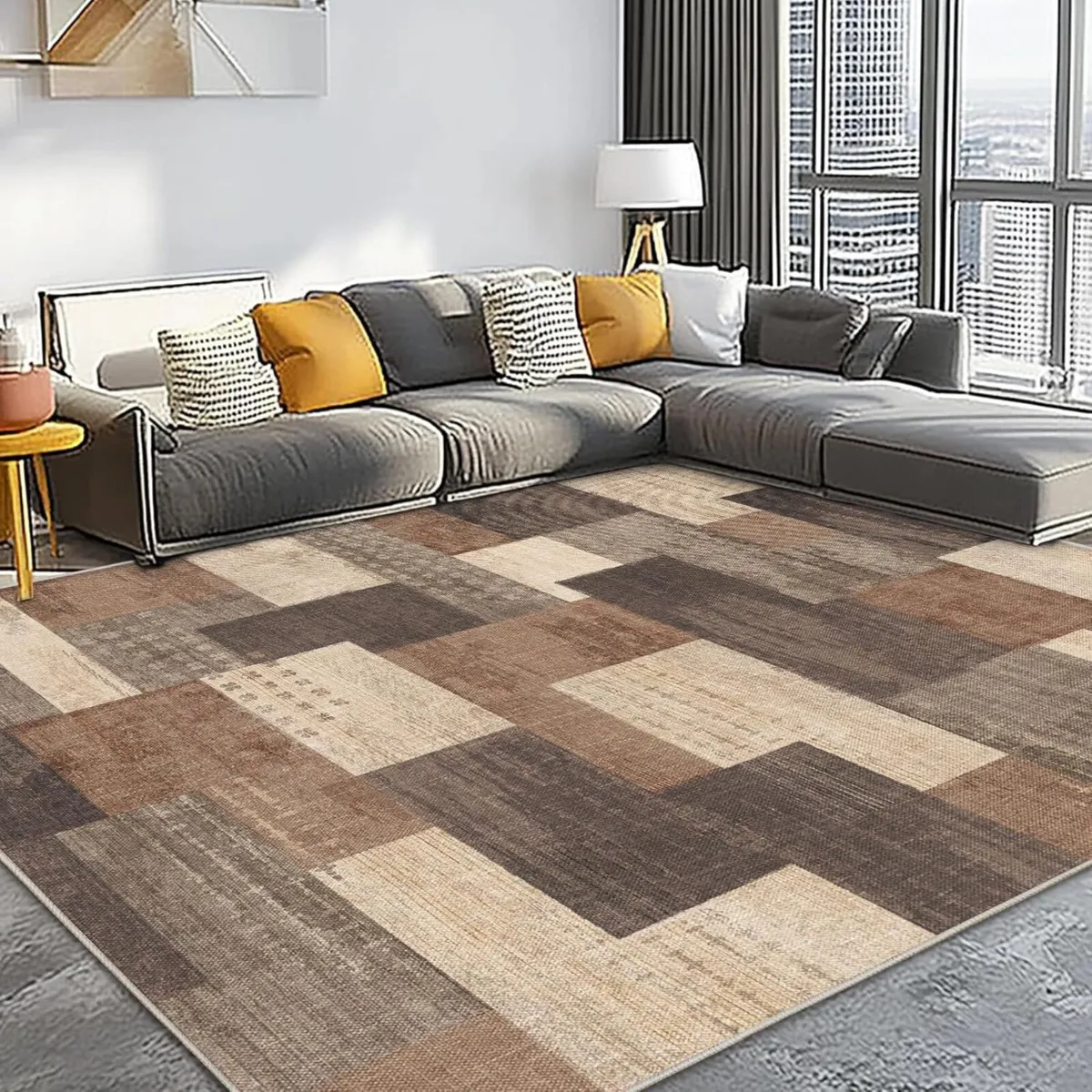 Modern Geometric Patchwork Indoor Area Rug for - Image 3