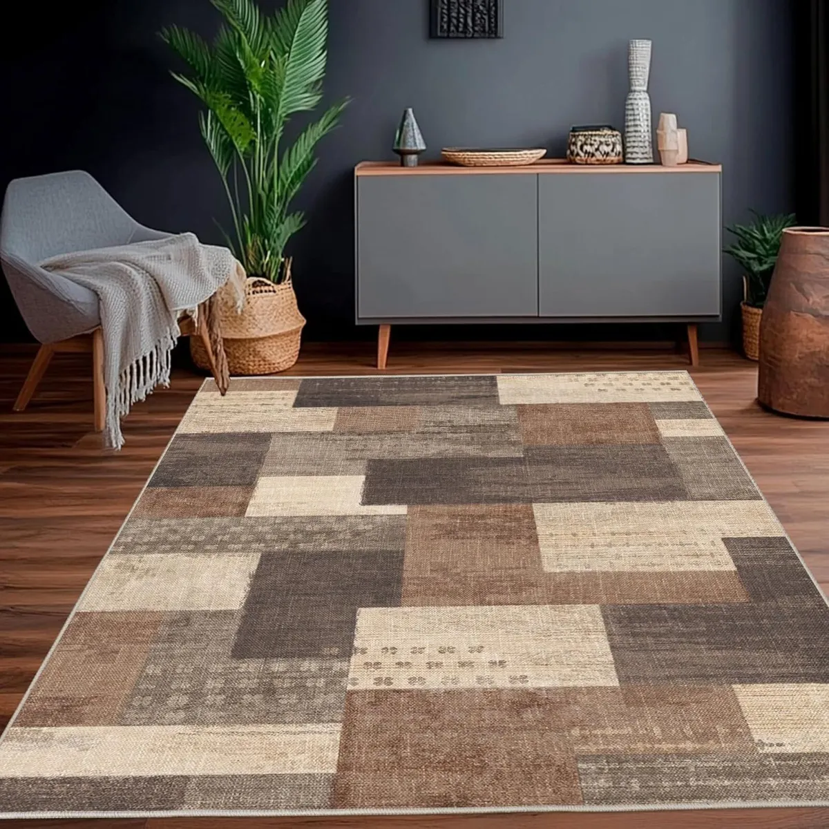Modern Geometric Patchwork Indoor Area Rug for - Image 1